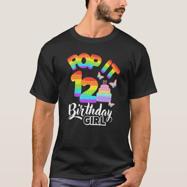 Camiseta Crianças Pop It 12 Birthday Girls de 12 anos Po (Frente)