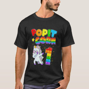 Camiseta Crianças Pop It Corn Happy 1 rua Unicorn Aniversár