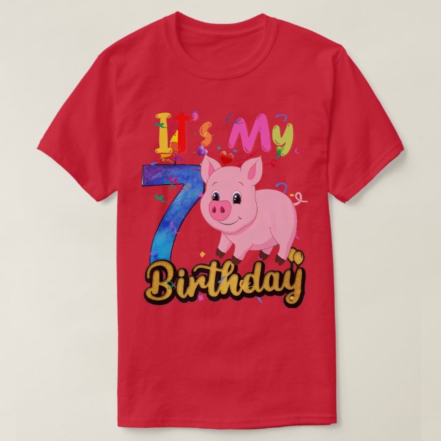 Camiseta Crianças Porco 7 Aniversário De 7 Anos Porco Anive (Frente do Design)