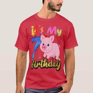 Camiseta Crianças Porco 7 Aniversário De 7 Anos Porco Anive