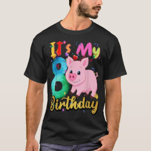 Camiseta Crianças Porco 8º Aniversário 8 Anos Porco Anivers