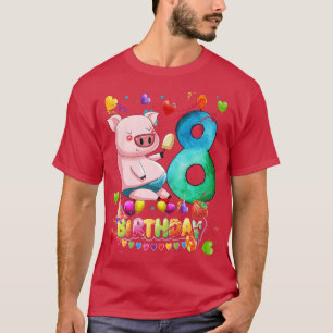 Camiseta Crianças Porco Festa de aniversário de 8 anos Meni