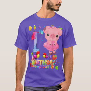 Camiseta Crianças Porcos De 1 Ano Menina De Aniversário De