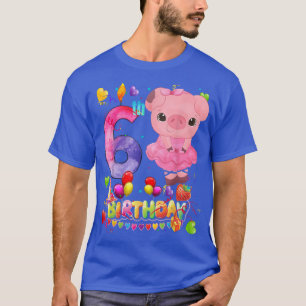 Camiseta Crianças Porcos De 6 Anos Menina De Aniversário De