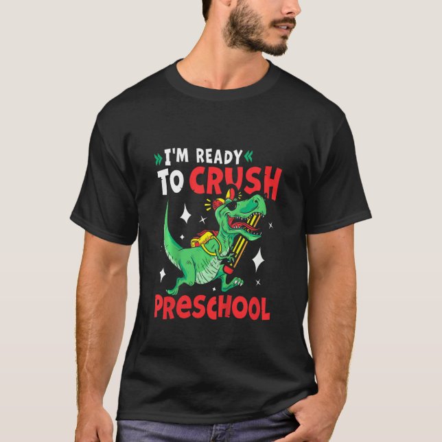 Camiseta Crianças Pré-K Dinossauro Rex Estou Pronto Para Es (Frente)