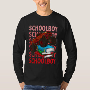 Camiseta Crianças Primeiro Ano Caminhão Monstro Escola Meni