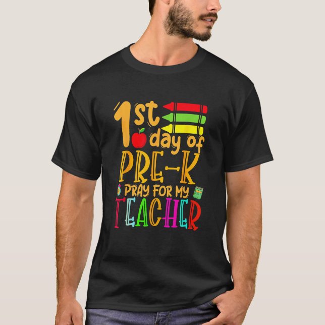 Camiseta Crianças Primeiro Dia De Pré-K Rezar Para O Meu Pr (Frente)