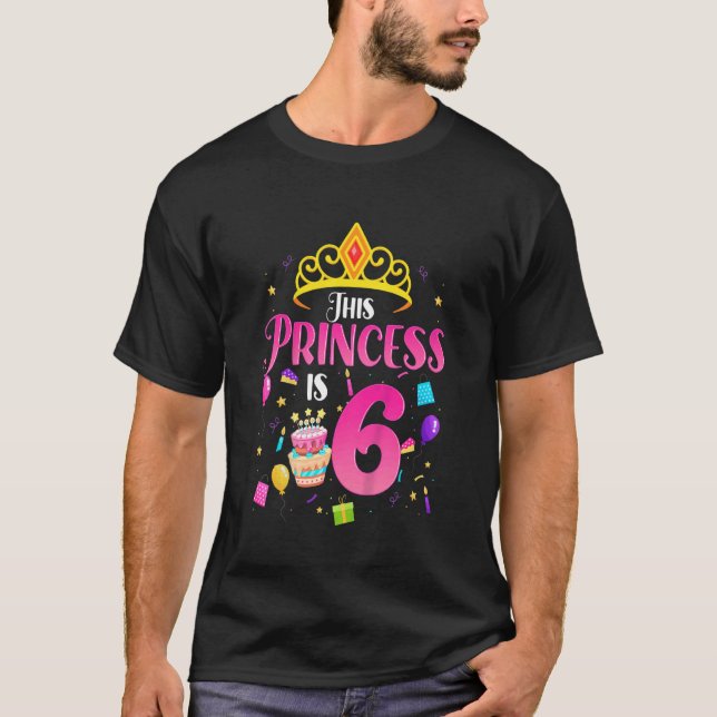 Camiseta Crianças Princesa 6 Anos Garota Aniversário 6 B di (Frente)