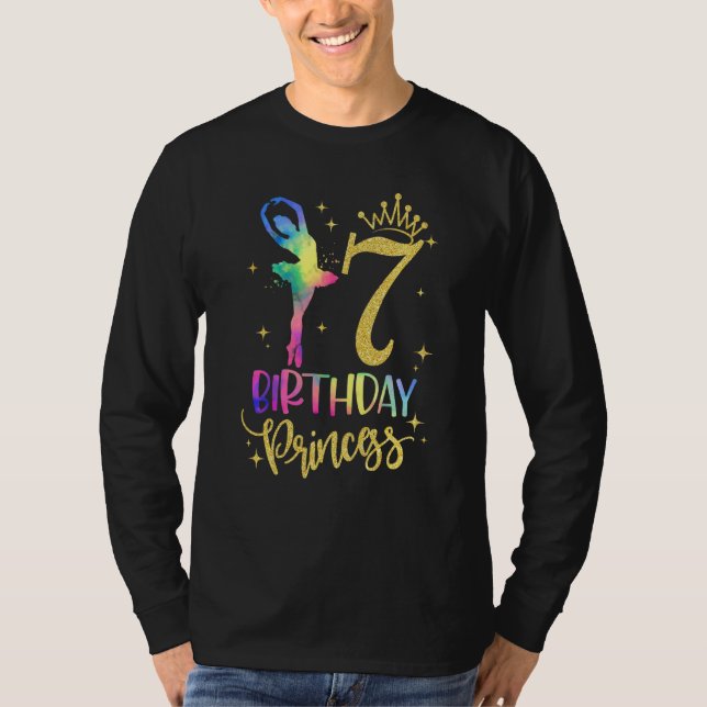 Camiseta Crianças Princesa 7 Birthday 7 Anos Ballerina (Frente)