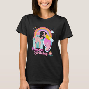 Camiseta Crianças Princesa 9º Aniversário Horse Rainbow Cas