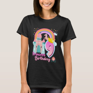 Camiseta Crianças Princesa 9º Aniversário Horse Rainbow Cas