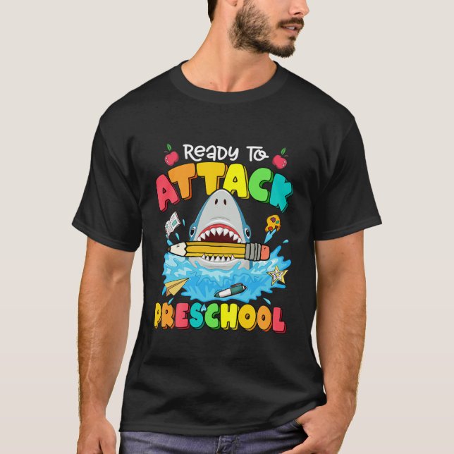 Camiseta Crianças Prontas A Atacar O Tubarão Da Pré-Escola  (Frente)