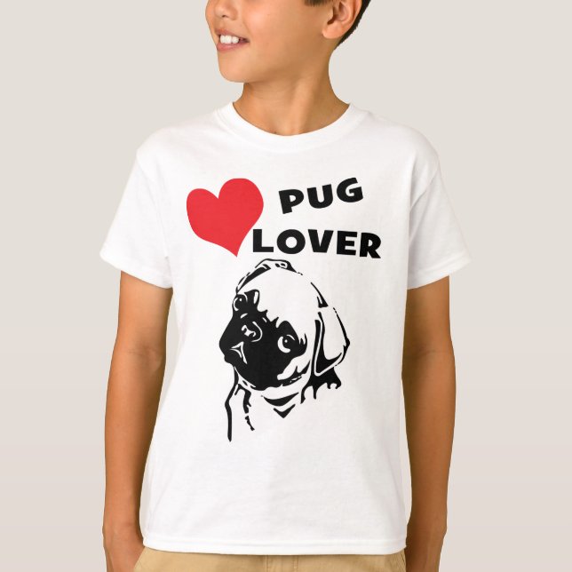 Camiseta Crianças Pug Lover Red Heart Dog (Frente)