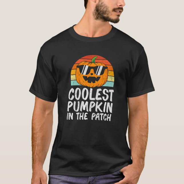 Camiseta Crianças Pumpkin Mais Fresco no Retro do Patch (Frente)
