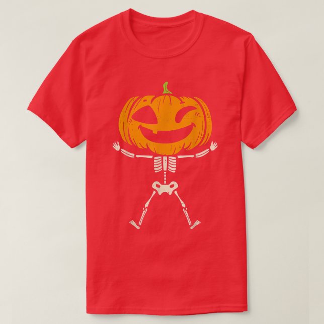 Camiseta Crianças Pumpkin Skeleton Cute Spooky Toddler Boys (Frente do Design)