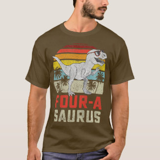 Camiseta Crianças Quatro a Saurus Birthday Rex 4 anos Dino