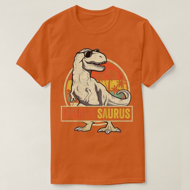 Camiseta Crianças Quatro a Saurus Birthday T Rex 4 anos Din (Frente do Design)