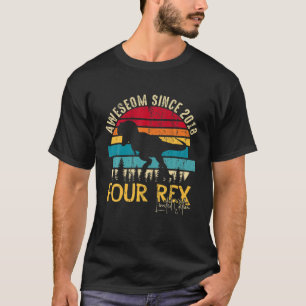 Camiseta Crianças Quatro Rex 4º Aniversário Dinossauro 4 An