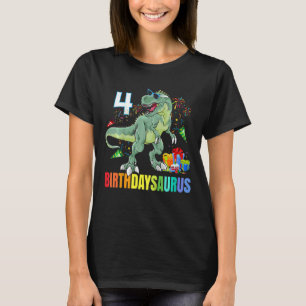 Camiseta Crianças Quatro Surus Aniversário Rex Dino 4º Dino