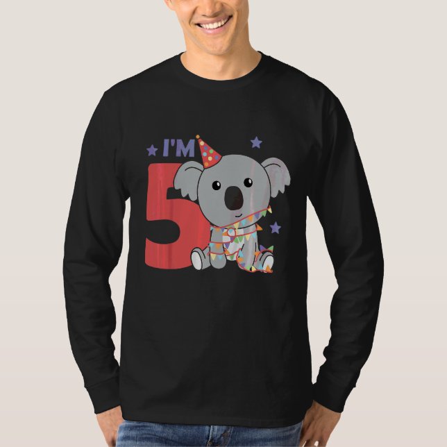 Camiseta Crianças Quinto Aniversário Koala Para Crianças Um (Frente)