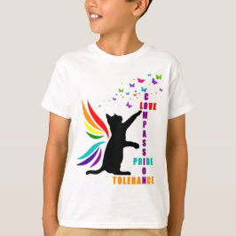 Camiseta Crianças Rainbow Pride Cat e borboleta T-Shirt