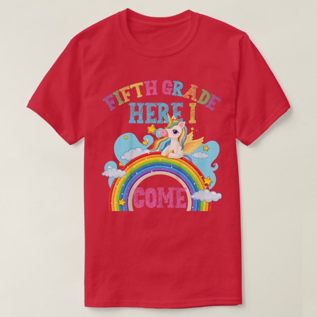Camiseta Crianças Rainbow Unicorn Lover 5 Quinto Grau Aqui  (Frente do Design)
