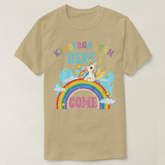 Camiseta Crianças Rainbow Unicorn Lover Kindergarten Aqui E (Frente do Design)