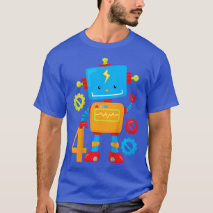 Camiseta Crianças Rapazes 4º Aniversário Gift Robot