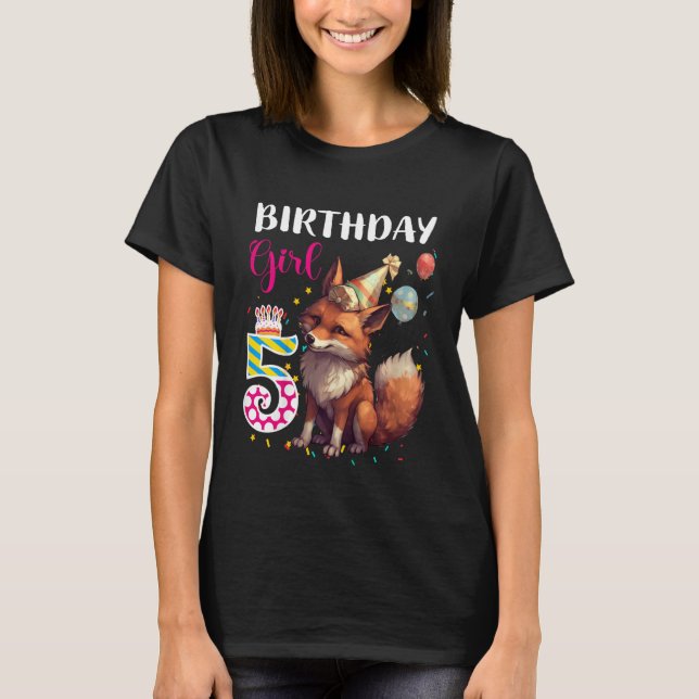 Camiseta Crianças Raposa 5 de Aniversário Rapariga Raposa B (Frente)