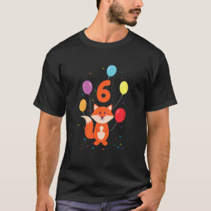 Camiseta Crianças Raposa Balões 6 Festa de aniversário Zoo