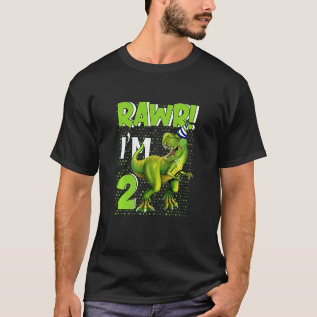 Camiseta Crianças Raw Sou 2 Crianças de Aniversário Dinossa (Frente)