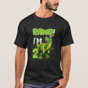 Camiseta Crianças Raw Sou 2 Crianças de Aniversário Dinossa