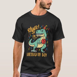 Camiseta Crianças Rawm Im 5 Birthday Boy Trex Dinosaur Cute