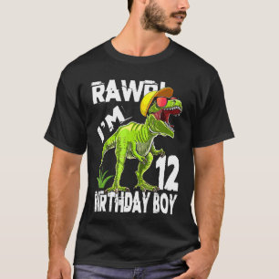 Camiseta Crianças Rawr 12 Anos Rex Dinossaur 12º Aniversári