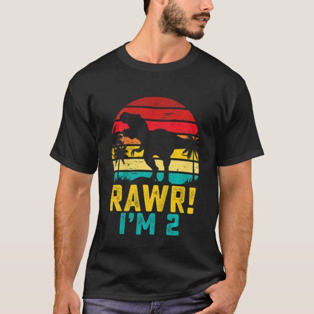 Camiseta Crianças Rawr Eu sou 2 Dinossauro 2 anos Garoto se (Frente)