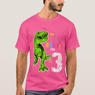Camiseta Crianças Rawr Eu Sou 3 Dinossauro aniversário de 3