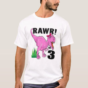 Camiseta Crianças Rawr Eu sou 3 Dinossauros T Rex aniversár