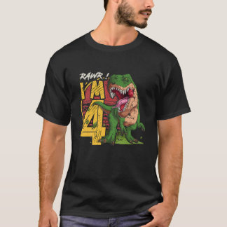 Camiseta Crianças Rawr Eu sou 4 4º Aniversário T Rex Dinosa