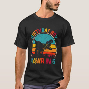Camiseta Crianças Rawr Eu sou 5 Dinossauros 5 Birthday Boy