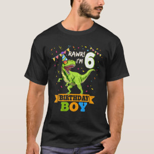 Camiseta Crianças Rawr Eu sou 6 6 Birthday Boy T Rex Dinos