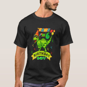 Camiseta Crianças Rawr Eu sou 6 Birthday Boy Dino Rex 6 ano