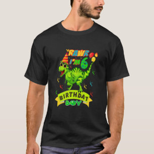 Camiseta Crianças Rawr Eu sou 6 Birthday Boy Dino Rex 6 ano
