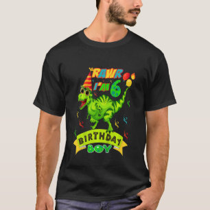 Camiseta Crianças Rawr Eu sou 6 Birthday Boy Dino Rex 6 ano