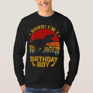 Camiseta Crianças Rawr Eu sou 7 7 Birthday Boy Dinosaur Rex