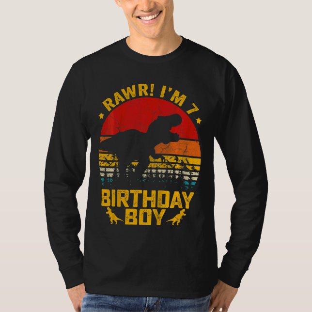 Camiseta Crianças Rawr Eu sou 7 7 Birthday Boy Dinosaur Rex (Frente)