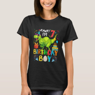 Camiseta Crianças Rawr Eu sou 7 Birthday Boy Dinosaur rex 7