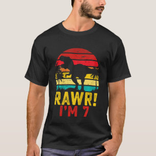 Camiseta Crianças Rawr Eu sou 7 Dinossauros 7 Aniversário R