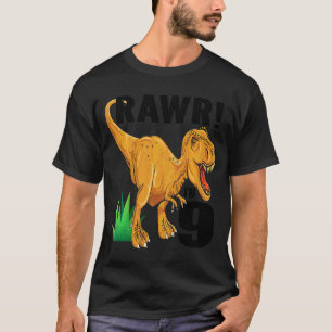 Camiseta Crianças Rawr Eu sou 9 Dinossauros Rex 9º Aniversá