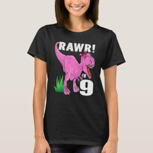 Camiseta Crianças Rawr Eu sou 9 Dinossauros Rex 9º Aniversá