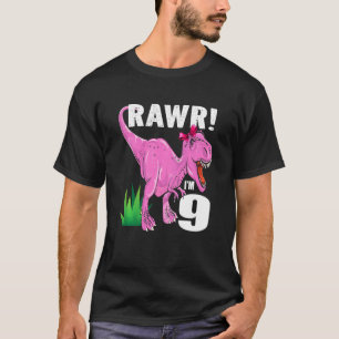 Camiseta Crianças Rawr Eu sou 9 Dinossauros Rex 9º Aniversá